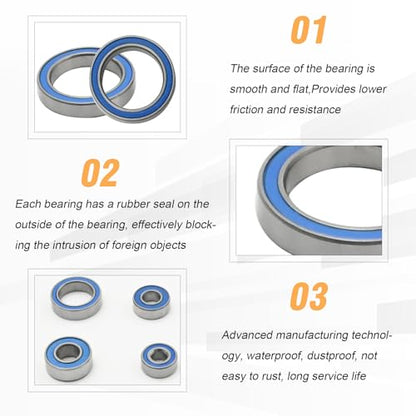 Hoypeyfiy 55Pcs TRX6 Metal Ball Bearings Kit, RC Car Bearing Kit Front and Rear Axle Carrier Kit, Rubber Sealed Wheel Bearings Set for 1/10 RC Crawler G63 6x6 Truck Upgrades