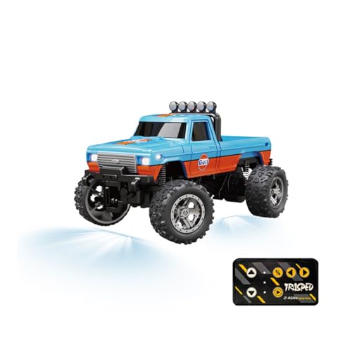 Mini 1/64 RC Off Road Truck, 2.4GHz Alloy Remote Control Car with LED Lights, 3-Speed Monster Truck, Shock Absorber Suspension, Desktop All Terrain RC Vehicle for Teens & Adults - color: Orange Blue