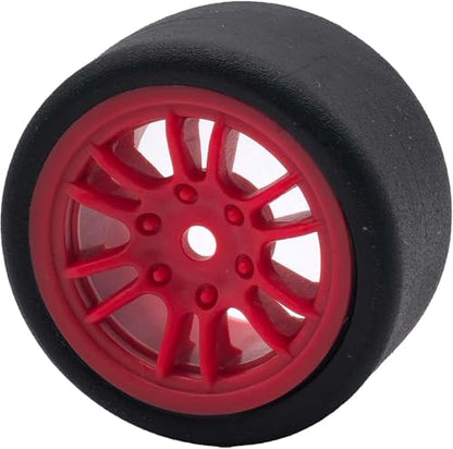 4PCS Pre-Glued On-Road Drift Racing Smooth Rubber Tires and Wheel Rims Set 7MM Hexagon for 1/24 Losi Micro-B RC Car Upgrades Parts (12Spoke-Red) - color: 12spoke-red
