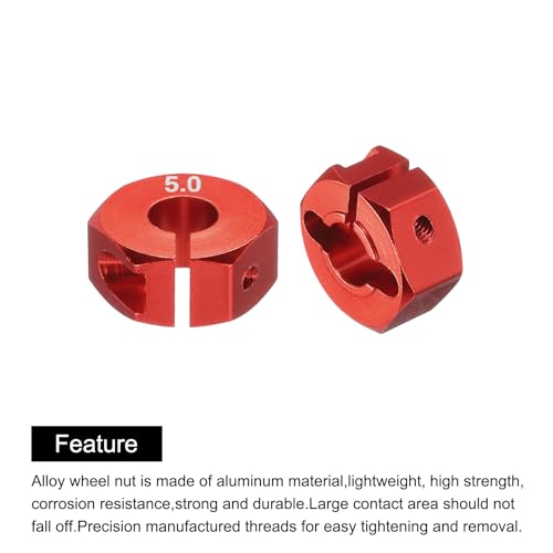 MECCANIXITY Aluminum 12mm Wheel Hex Hubs Drive Adapters Red 5mm Thickness with Screws and Pins for RC Car Upgrade Replacement Parts 4Pcs - color: Red, size: 5mm