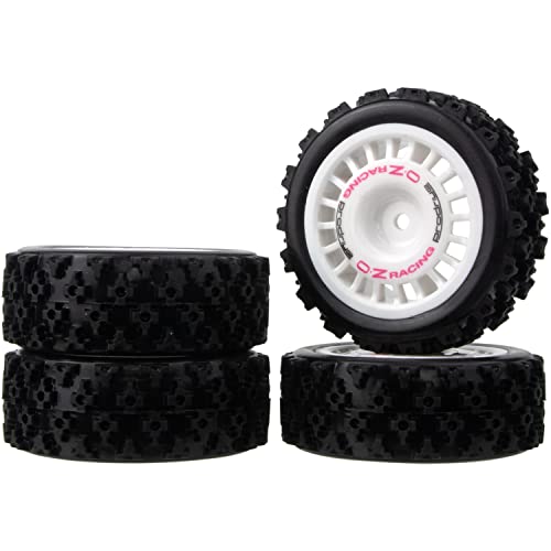 1/10 RC Rally Car Wheels Rims & Rubber Tires 12mm Hex Drive Hub for Tamiya TT-01 TT-02 TT-01E XV-01 DF-03 HPI HSP (White) - color: White