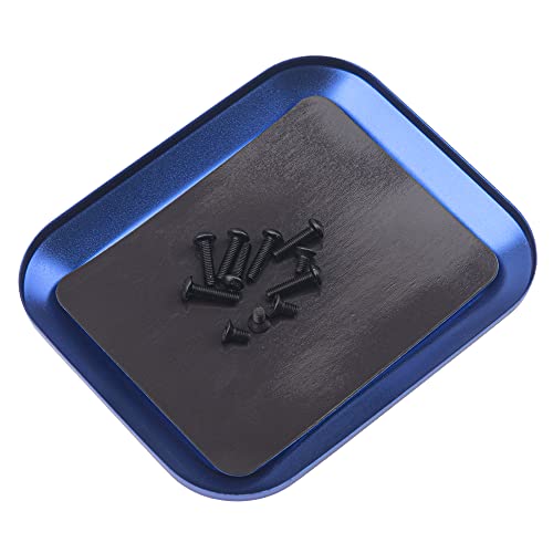 ShareGoo 2Pcs Aluminium Screw Tray with Magnetic Pad & 1Pcs RC Curved Body Trimming Scissors & 1Pcs Wheel Hub Cross Socket Spanner for Rc Models Car Repair Tool (Blue) - color: Blue