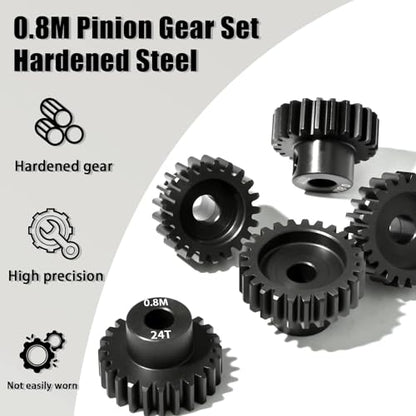 5Pcs 0.8M Hardened Steel Pinion Gear Set 5mm Shaft 21T 22T 23T 24T 25T Motor Pinion Gear with M4 Screw and Hex Key, for Arrma HPI Kyosho Losi Axial Traxxas Tamiya 1/10 RC Car and 540/550 Motors - size: 0.8M-5mm-21-25T