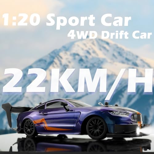 HTURCCOP 1:20 RC Drift Car 2.4GHz 4WD High Speed Drift Remote Control Cars Vehicle with LED Lights and Drifting Tires Batteries x2 Racing Sport Toy Cars for Boys Girls Kids (Purple) - color: Purple