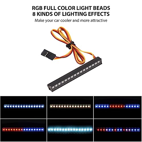 RC Bar Roof LED Lamp Kit, 16 LED RGB RC Light Bar Spotlight Headlights 8 Lighting Effects Roof Lights RC Light Upgrade Parts 1/18 RC Crawler Car Upgrade Parts for Traxxas