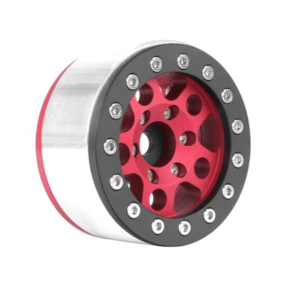 4PCS 1.55 Inch Aluminum Alloy Metal 5Spoke Beadlock Wheel Rim Hubs Replacement Accessory for AX90069 D90 TF2 CC01 Tamiya 1/10 RC Crawler Car Upgrade Parts (Black Red) - color: Black Red