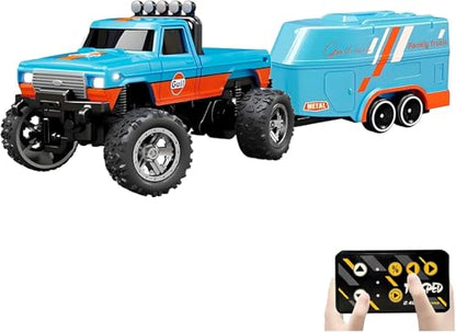 Atlodas Mini Rc Truck, Mini RC Monster Truck, 1:64 Scale Monster Truck Remote Control Car with Lights, 2.4Ghz Remote Control, Speed/Steering Adjustable(Blue) - color: Blue