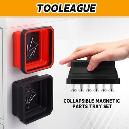 Huwena 8 Pcs Collapsible Magnetic Parts Tray Set Foldable Tool Trays Square Double-sided Magnetic Parts Bowl for Screw Bolts Nuts Washers Pins Mechanic Tool Gifts for Men (Red and Black) - color: Red and Black