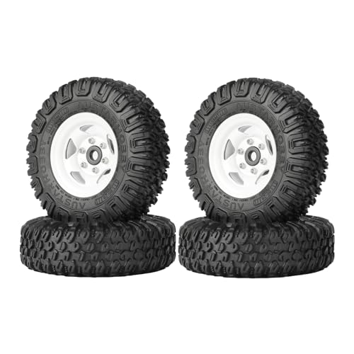4PCS RC Car 1.55 Inch Tyres Aluminum Alloy Metal Beadlock Wheel Rim and Rubber Tires for 1/10 RC Crawler Car for Axial AX90069 D90 TF2 Tamiya CC01 LC70 MST JIMNY(85mm-5Spoke White) - color: 85mm-5Spoke White