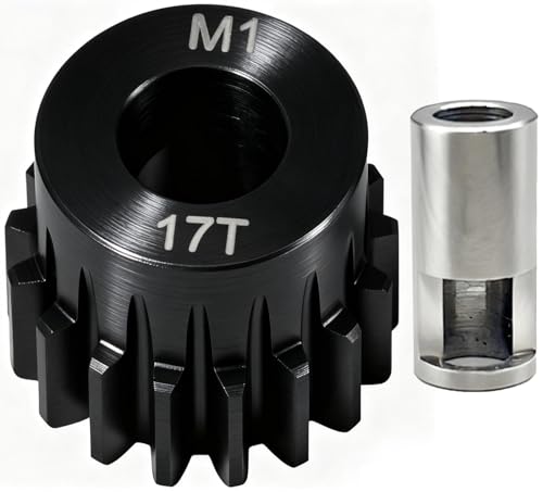 17T M1 8mm Steel Pinion Gear with 8mm to 5mm Adapter Shaft for Traxxas 1/5 X-MAXX 1/10 RC Car Buggy Truck, Available in 14T to 30T Mod 1 Motor Gear for Enhanced Performance and Durability - size: 17T