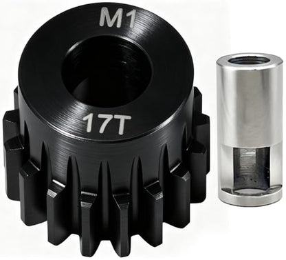 17T M1 8mm Steel Pinion Gear with 8mm to 5mm Adapter Shaft for Traxxas 1/5 X-MAXX 1/10 RC Car Buggy Truck, Available in 14T to 30T Mod 1 Motor Gear for Enhanced Performance and Durability - size: 17T
