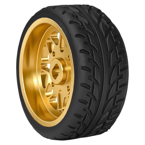 4Pcs 25mm Rc Drift Wheels & Logo Drift Car Tires for 1/24 1/28 Wltoys, [2N+2W] Aluminum Alloy Rims with High Grip Tires Simulated Tire Tread Racing Tyre for Mini-Q HGD1 Wltoys K969 K989 k929(Gold) - color: 3.gold