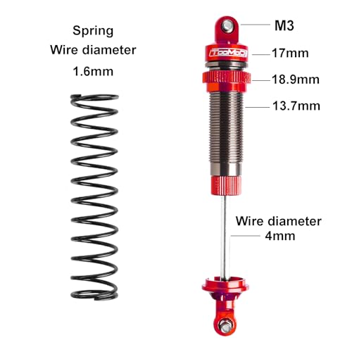 130MM Big Bore Oil Shock Absorbers Upgrade for 1/8 RC Buggies | Fits Arrma / Losi / Axial / Himoto / Hpi - Oil Damper Upgrade - Red - color: red