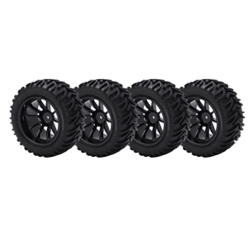 Generic 4PCS RC Plastic Wheel Rim Rubber Tires with 10 Spoke Set, for Truck 1/8 1/10 Remote Control Car