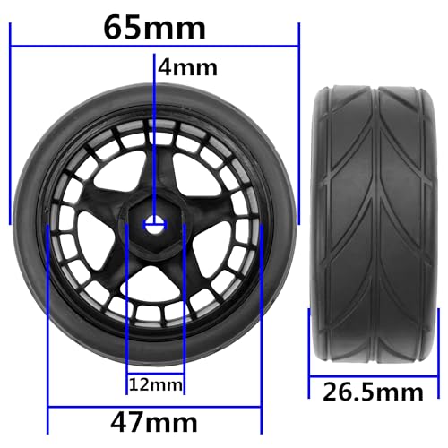 ShareGoo RC OD 2.55" Nylon 12mm Hex Wheels & Rubber Tires Set Compatible with Traxxas Tamiya Sakura HSP Redcat 1/10 RC On-Road Touring Drift Car (Black) - color: Black