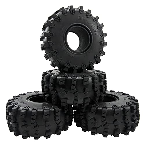4Pcs ShareGoo Rubber 2.2" Crawler Mud Terrain Tires Super Grip Soft Tyre OD 148mm Compatible with Axial SCX10 90047 D90 TF2 Tamiya CC01 Traxxas TRX4 1/10 RC Rock Crawler Rims Beadlock