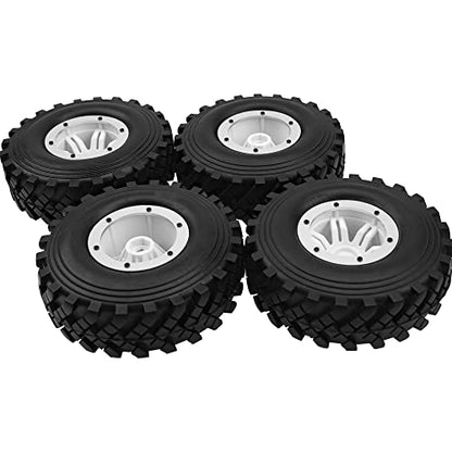 2.2" Rubber Tires Inflatable OD128mm & 12mm Hex Hub Plastic Beadlock Wheel Rims Super Grip Tyers Compatible with 1/10 Axial Tamiya Redcat RC Crawlers Truck (Silver)