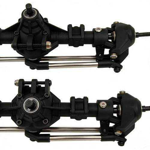 Nylon Front Rear Axle Set with Steel Reverse Bevel Gear for 1/10 RC Crawler SCX10 II 90046 47 R-G-T 86100 Upgrade Part(Black