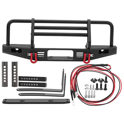 Metal RC Bumper Black Front Bumper with 2 LED Lights Adjustable Mount 3 Brackets and Tow Hooks for 1 10 RC Car for SCX10 90046 Trail Crawler Users