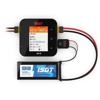ISDT Air8 Lipo Battery Charger, Balance Charger Discharger 20A 500W DC 1-8S LCD Display Digital Smart Battery Balance Charger Li-Po Li-Hv Li-Ion Li-Fe NiMH Ni-Cd Pb