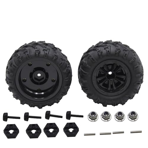 Blomiky 2 Pack 3.3 * 1.85 Inch Wheel Tires 12mm 4 Pack Hexes M4 Locknus and 10 * 2mm Pins 2.6mm Locknuts for Some 1/14 1/16 1/18 1/20 Scales XLH HBX RC Trucks / Q903 Tire Hex Pin