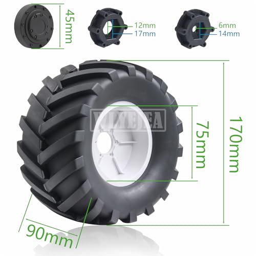4PCS 1/8 Scale RC Monster Truck Rubber Tire w/17mm Hex Plastic Wheel Rim 170mm/90mm Rubber Rocks Tyres Set Fit for 1/8 Traxxas Sledge 95076-4 Arrma Kraton 6S Typhon 3S HSP HPI Redcat Kaiju - color: 1/8 White 1