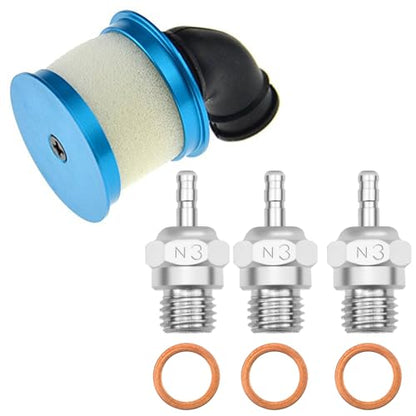 RC Aluminum Capped Air Filter Element Sponge 04104 Upgrade Parts & RC Glow Plug #3 N3 Medium Hot Spark Nitro Engine Parts 70117