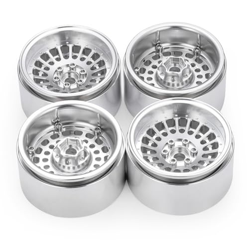 MOHERO 4Pcs Aluminum 2.2" Beadlock Wheel Rims 34.8mm for 1/10 RC Rock Crawler Axial SCX10 Wraith 90048 RR10 Upgrade Part (Silver)