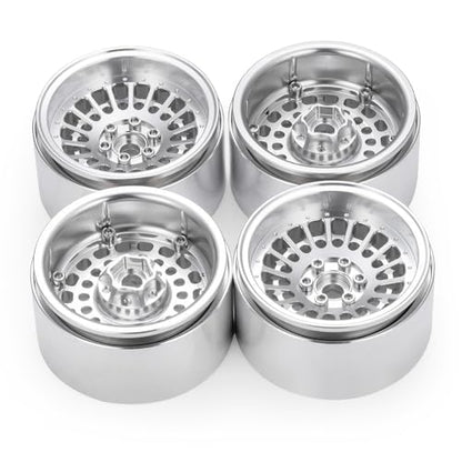 MOHERO 4Pcs Aluminum 2.2" Beadlock Wheel Rims 34.8mm for 1/10 RC Rock Crawler Axial SCX10 Wraith 90048 RR10 Upgrade Part (Silver)
