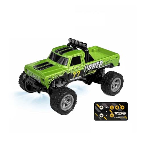 Mini 1/64 RC Off Road Truck, 2.4GHz Alloy Remote Control Car with LED Lights, 3-Speed Monster Truck, Shock Absorber Suspension, Desktop All Terrain RC Vehicle for Teens & Adults - color: Olive Green
