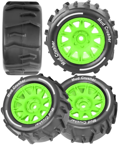 12mm Hex RC Wheel Tires for 1/18 Granite/ 1/18 Typhon RC Monster Truck Car,4Pcs RC Drift Truck Wheels and Tires for 1/18 Granite/Typhon,Hard Plastic Wheels & Rubber Tires,Green - color: Green - (4pcs Truck Wheels)