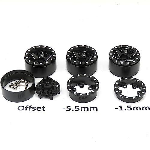 hobbysoul Adjustable Offset 1.0 Beadlock Wheels Rims, RC 1.0 Wheels 20.5g/Rim for RC 1/18 TRX4M Axial SCX24 90081 & Other 1/24 Micro Crawler, (4-Pack) - color: Black