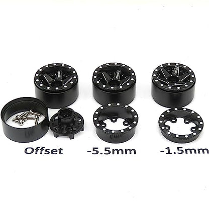 hobbysoul Adjustable Offset 1.0 Beadlock Wheels Rims, RC 1.0 Wheels 20.5g/Rim for RC 1/18 TRX4M Axial SCX24 90081 & Other 1/24 Micro Crawler, (4-Pack) - color: Black