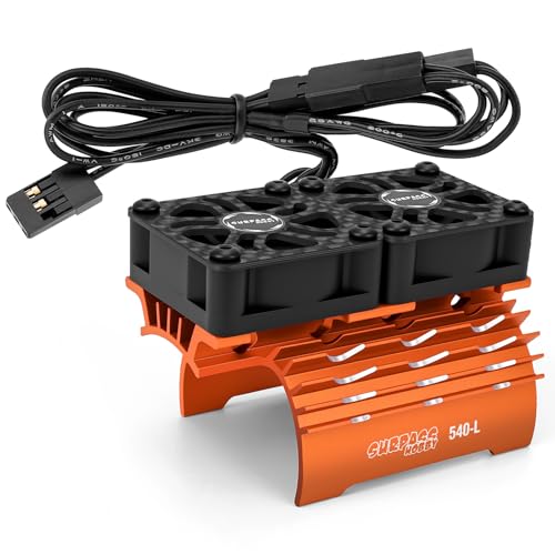1/10 RC Car Dual Cooling Fans Motor Heatsink 30mm 28000 RPM Orange | for 3650 3660 3665 540 550 Brushless Motor, Twins Heatsink with Metal Cover,for RC Model Truck, for Diameter 36/38mm Motor - color: Orange