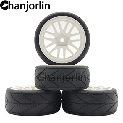 RC 1/10 On Road Touring Tires & Wheels 12mm Hex Hard Plastic Rims OD 65mm Street Racing Tyre for 1:10 1/12 Rally Drift Car Tamiya TT01 TT02 Traxxas XV02 XV01 HPI KYOSHO PTG2 4PCS (White) - color: White