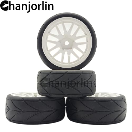 RC 1/10 On Road Touring Tires & Wheels 12mm Hex Hard Plastic Rims OD 65mm Street Racing Tyre for 1:10 1/12 Rally Drift Car Tamiya TT01 TT02 Traxxas XV02 XV01 HPI KYOSHO PTG2 4PCS (White) - color: White