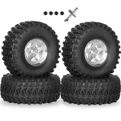 RC 2.2" Beadlock Wheels and Tires for 1/8 1/10 RC Crawler SCX10 III 90046 TRX4 D90,2.2in Beadlock RC Rims 2.2in RC Beadlock Tires,4pcs,Silver - color: Silver(4pcs)