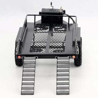 RC Trailer Metal Hitch Mount Trailer with Light Strip for TRX4M Defender Bronco F150 FCX18 SCX24 FCX24 AX24 Etc 1/18 1/24 RC Crawler Car,RC Trucks with Trailers Upgrades Accessories
