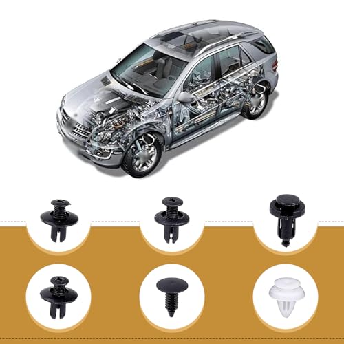 100 PCS Bumper Push Fasteners Rivet Clip Kit, ABS Retainer Expansion Screws with Removal Tool, 6 Popular Sizes Fenders/Body Fixing Clips, Universal for Most Cars, Trucks, SUVs (White)