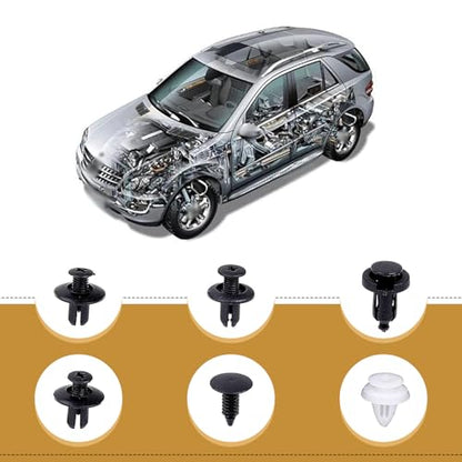 100 PCS Bumper Push Fasteners Rivet Clip Kit, ABS Retainer Expansion Screws with Removal Tool, 6 Popular Sizes Fenders/Body Fixing Clips, Universal for Most Cars, Trucks, SUVs (White)