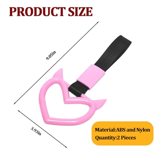 2PCS Car Devil Heart Handle Ring, Cute Heart-Shaped Vehicle Rear Bumper Waring Loops, Automotive Grab Handle Strap Drift Charm Decoration, Universal Fit (Pink/Black) - color: Pink/Black
