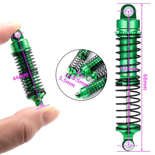 Aluminum Shocks Long Threaded Shock Absorber Front & Rear Full Metal Oil Damper Set Compatible with Traxxas 1/18 LaTrax Teton Desert Prerunner, Replace Parts 7660 7665(4-Pack) (Green) - color: Green