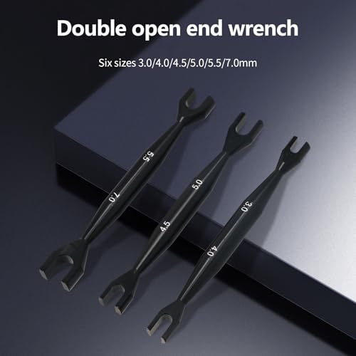 3pcs Aluminum Alloy Wrench 3-4mm 4.5-5mm 5.5-7mm Double End Universal Spanner Open End Small Wrench Set Repair Tool For Rc Car SCX10 Truck (Black) - color: Black