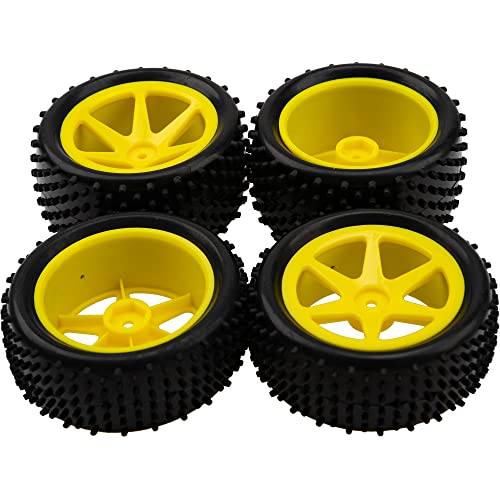 12mm Hex Plastic Wheel Rims & OD 88mm/3.46" Rubber Tire Front Rear Tyre Compatible with Redcat HPI HSP ExceedRC Kyosho Losi 1/10 Scale Off Road Buggy (Yellow) - color: Yellow