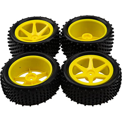 12mm Hex Plastic Wheel Rims & OD 88mm/3.46" Rubber Tire Front Rear Tyre Compatible with Redcat HPI HSP ExceedRC Kyosho Losi 1/10 Scale Off Road Buggy (Yellow) - color: Yellow