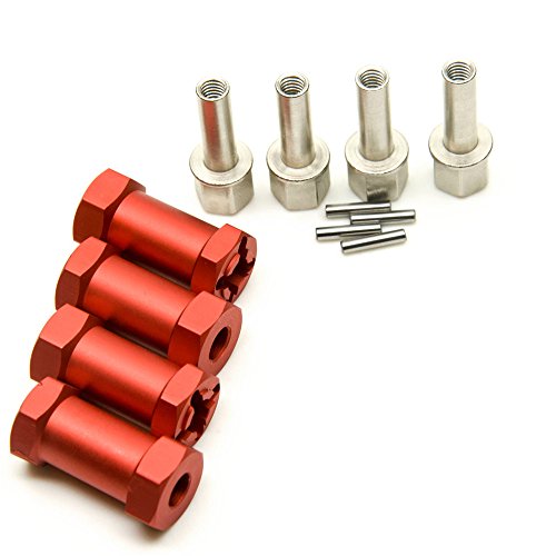 RC 12mm Wheel Hex Drive Hubs Combiner Coupler Aluminum 15mm/20mm/25mm/30mm Offset Extension Longer Combiner Drive Adapter for 1/10 Axial SCX10 Wraith RC Car Upgrade Parts (Red - 25mm) - color: Red - 25mm