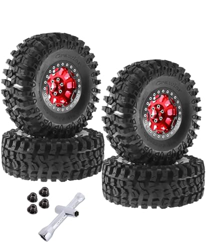 Rc 2.2 Inch Wheel Rims & Tires Wheels for 1/10 SCX10 SCX10 II 90046 SCX10 III AXI03007 TRX4 TRX6 D90 VS4-10 Gen8 MST CFX,RC Crawler Car 4pcs Aluminum RC 2.2 Beadlock Wheel,Red - color: Red - Scx10
