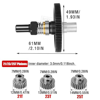 91T Spur Gear Slipper Clutch & 21T 23T 25T Pinions Gear Upgrades Part for 1/10 Granite 4X4 / Granite 4X2 Mega550,Black - color: Black - (91t)