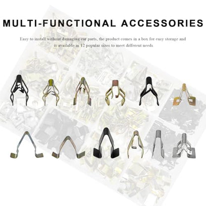 240PCS Car Dashboard Trim Clips, 12 Sizes Metal Trim Panel U-Clips Auto Body Fasteners, Universal Front Console Dash Retainer Spring Clip Replacement for Most Vehicles
