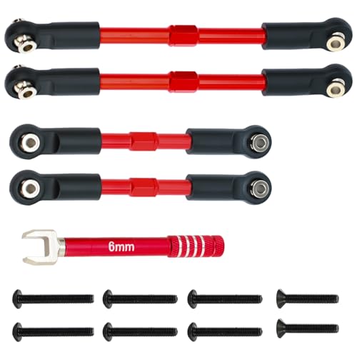 Aluminum Front & Rear Pull Rod Linkage Upgraded Set for Arrma 1/10 Gorgon Vorteks Fury Quake 2WD RC Truck,Replace#ARA330753(Red) - color: Red